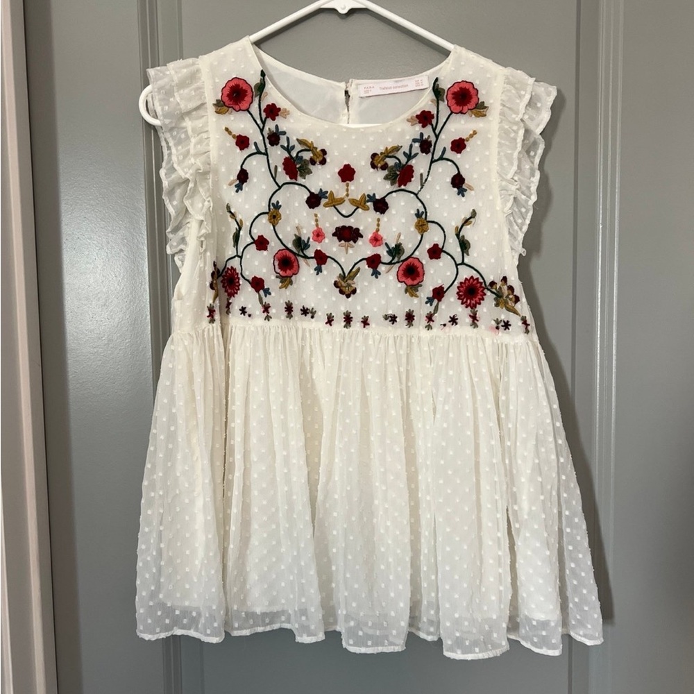 Zara White Top with Colorful Floral Embroidery